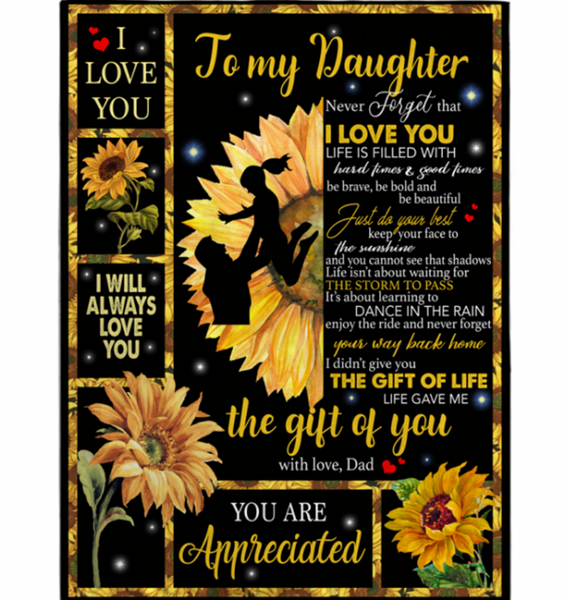 Personalized To My Daughter I Love You Be Brave Bold Beautiful Appreciated Sunflower Funny Gift From Dad Black Fleece Blanket