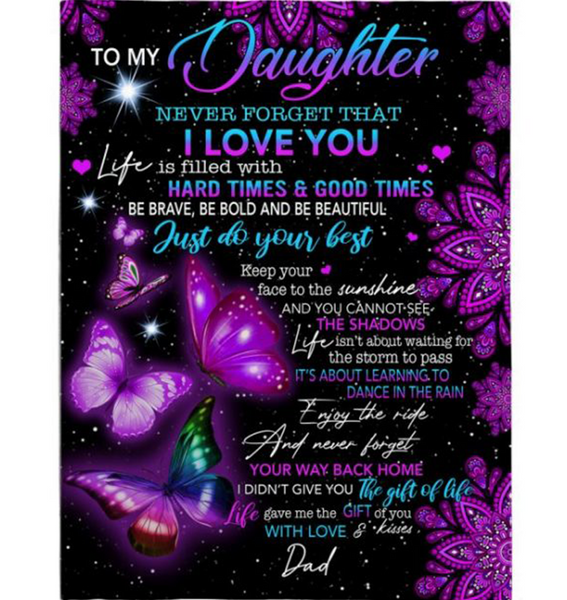 Personalized To My Daughter I Love You Be Brave Bold Beautiful Butterfly Mandala Gift From Dad Fleece Blanket