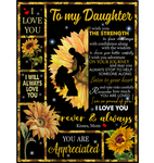 Personalized To My Daughter I Wish You Strength Appreciated Love You Forever Always Sunflower Gift From Mom Mother Black Fleece Blanket