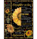 Personalized To My Daughter In Law You Are Appreciated In Heart Funny Gift From Mother Mom Sunflower Black Fleece Blanket