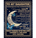 Personalized To My Daughter Straighten Crown Braver Stronger Loved Wrap Yourself Up Big Hug Butterfly I Love You Gift From Mom Dad Fleece Blanket