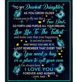 Personalized To My Dearest Daughter I Love You Blankets Gift From Dad Butterfly Black Fleece Blanket