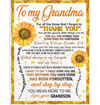 To My Grandma Thank You You Are My Sunshine Sunflower I Love You Mother’s Day Gift From Grandson Personalized Blanket
