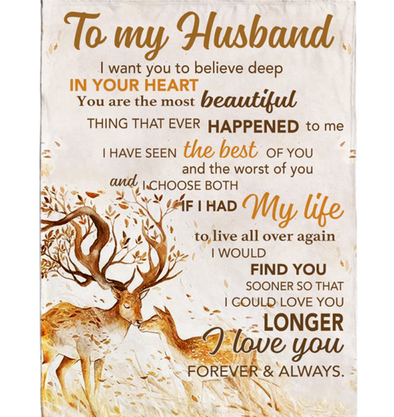 Personalized To My Husband I Love You Forever And Always Deer Blankets Gift From Wife White Plush Fleece Blanket
