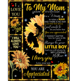 Personalized To My Mom Not Easy For A Woman Raise Man Appreciated I Love You Funny Mothers Day Gift From Son Sunflower Fleece Blanket