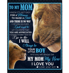 Personalized To My Mom Not Easy Woman Raise A Child You Are Appreciated I Love You Mothers Day Gift From Son Lion Black Fleece Blanket