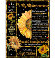 Personalized To My Mother In Law You Are Appreciated I Love You Mothers Day Gift From Daughter In Law Sunflower Funny Black Fleece Blanket