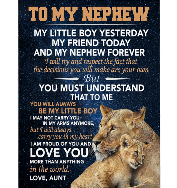 Personalized Customize To My Nephew Little Boy Friend Proud Of You Love Gift From Aunt Lion Fleece Sherpa Mink Blanket