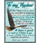 Personalized To My Nephew Storms Hit Your Weakness But Unlock True Strength Believe In Yourself Eagle I Love You Gift From Aunt Fleece Blanket
