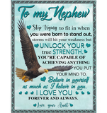 Personalized To My Nephew Storms Hit Your Weakness But Unlock True Strength Believe In Yourself Eagle I Love You Gift From Aunt Fleece Blanket