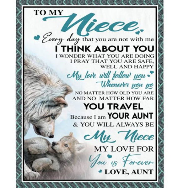 Personalized Customize To My Niece Aunt Love You Forever Wolf Gift From Aunt To Nice White Fleece Blanket