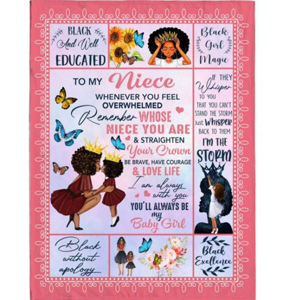 Personalized Customize To My Niece Black Girl Straighten Crown Brave Courage Love Life Whisper Storm Gift From Aunt Fleece Blanket