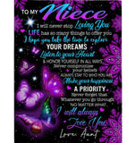 Personalized Customize To My Niece Explore Your Dreams Listen Heart Make Happiness I Love You Butterfly Mandala Gift From Aunt Fleece Blanket