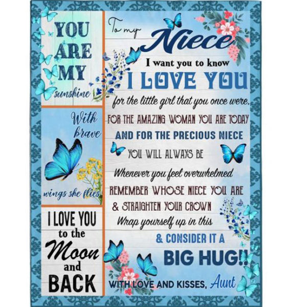 Personalized Customize To My Niece I Love You Wrap Yourself Up Consider It Big Hug Butterfly Gift From Aunt Fleece Blanket