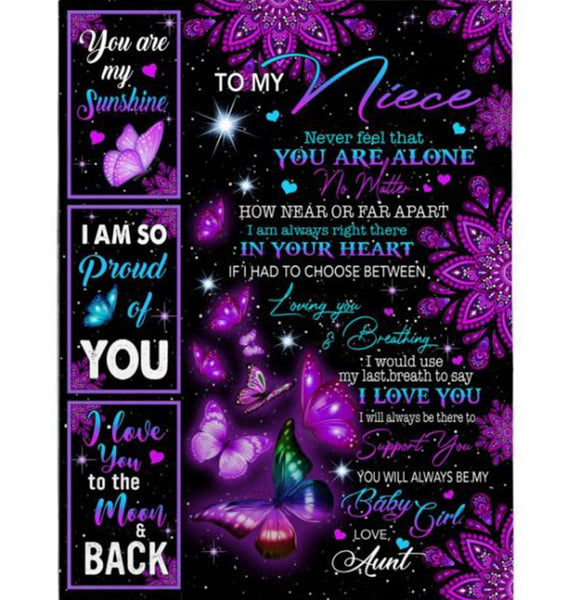 Personalized Customize To My Niece Never Feel Alone I Love Proud Of You Butterfly Mandala Gift From Aunt Fleece Blanket
