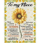 Personalized Customize To My Niece You Are My Sunshine I Love You Believe In Yourself Sunflower Gift From Aunt Fleece Blanket