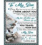 Personalized To My Son Dad Love You Forever Wolf Gift For Son From Dad White Fleece Sherpa Mink Blanket