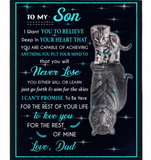 Personalized To My Son I Love You Blankets Gift From Dad Cat Tiger Kitten Black Plush Fleece Blanket