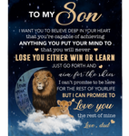 Personalized To My Son I Want You To Believe Deep In Your Heart Love Blankets Dad Gift For Son Lion Black Fleece Blanket
