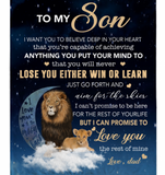 Personalized To My Son I Want You To Believe Deep In Your Heart Love Blankets Dad Gift For Son Lion Black Fleece Blanket