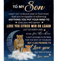 Personalized To My Son I Want You To Believe Deep In Your Heart Love Blankets Mom Gift For Son Lion Black Fleece Blanket