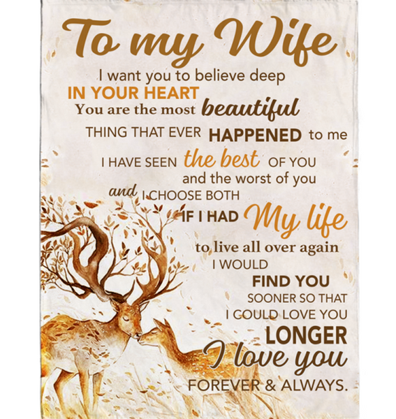 Personalized To My Wife I Love You Forever And Always Deer Blankets Gift From Husband White Plush Fleece Blanket