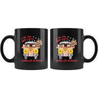 A girl and her cats living life in peace sunflower hippie car black coffee mug