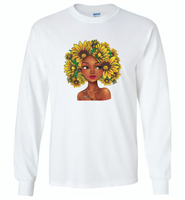 Black girl has natural sunflower hair, sunflower lover - Gildan Long Sleeve T-Shirt