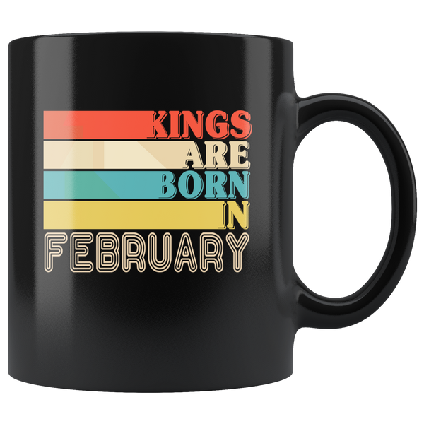 Kings are born in February vintage, birthday black gift coffee mug