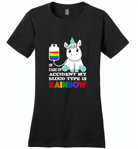 In Case Of Accident My Blood Type Is Rainbow Unicorn - Distric Made Ladies Perfect Weigh Tee