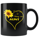 Happiness is being an aunt sunflower love heart black coffee mug