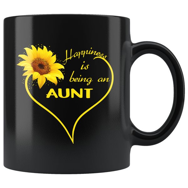 Happiness is being an aunt sunflower love heart black coffee mug