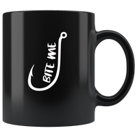 Bite me fishing gift black coffee mug