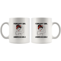 February girl unbreakable strong woman birthday gift white coffee mug