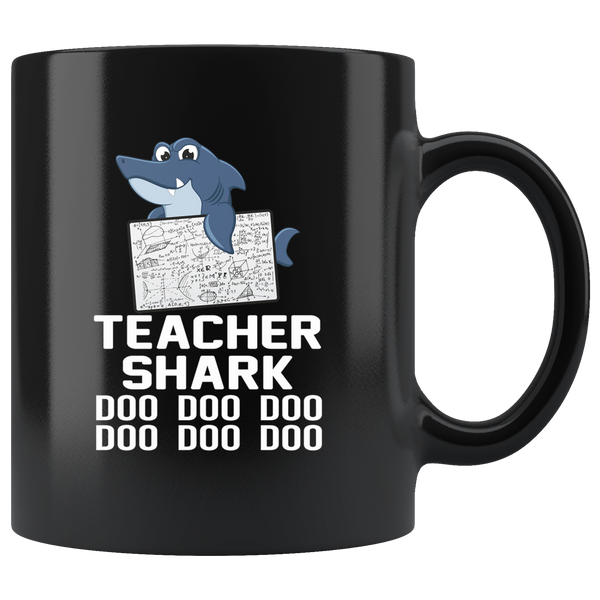 Teacher shark doo doo doo black coffee mugs gift