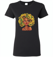 Black girl has natural sunflower hair, sunflower lover - Gildan Ladies Short Sleeve