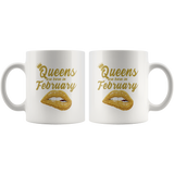 Queens are born in February, lip, birthday white gift coffee mug