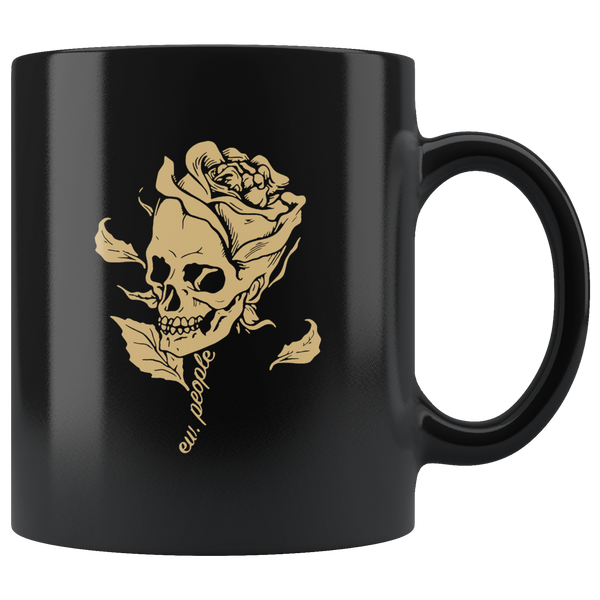 Ew people skull rose flower black coffee mug