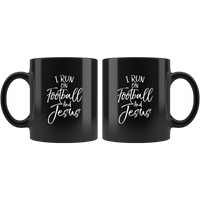 I run on football and jesus black coffee mug