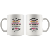 God said let there be february girl who has ears always listen arms hug hold love never ending heart gold birthday white coffee mug