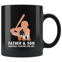 Father and son baseball players for life black coffee mug