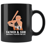 Father and son baseball players for life black coffee mug