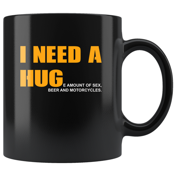 I need a huge amount of beer and motorcycles black gift coffee mug