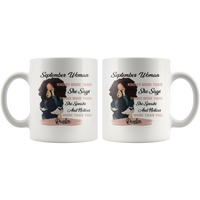 September Woman Knows More Than She Says Thinks Speaks Notices You Realize Black Girl Born In September Birthday Gift Black Coffee Mug