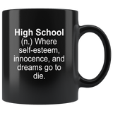 High School Definition Where Self-esteem Innocence and Dream Go To Die Black Coffee Mug