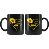 Blessed To Be Called Mimi, Sunflower Love Heart Black Coffee Mug