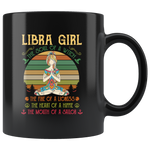 Libra girl the soul of a witch fire lioness heart hippie mouth sailor birthday vintage black coffee mug