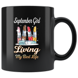 September girl living my best life lipstick birthday black coffee mug