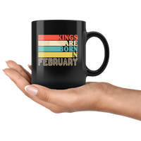 Kings are born in February vintage, birthday black gift coffee mug