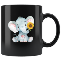 Baby elephant sunflower black coffee mug